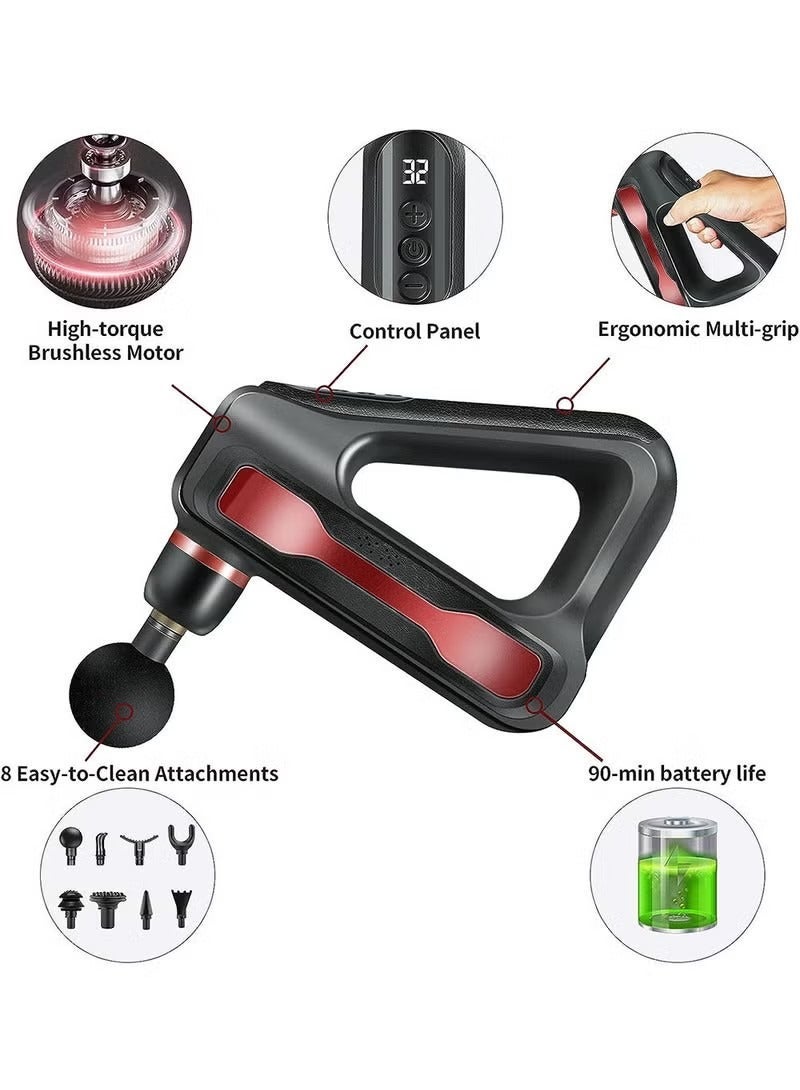 JWSISSIE Triangular Fascia  LCD Electric Massager With 8 Replaceable Massage Heads 32 Gears Of Vibration Adjustment For Deep Tissue Muscle Massage - Image 2